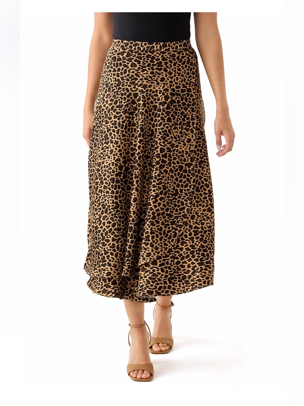 Crown & Ivy womens XL 16 18 skirt midi maxi wrap cheetah leopard tan black nwot